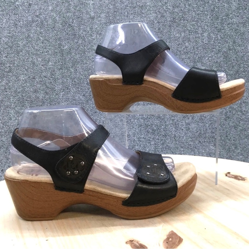 Dansko Sandals Womens 41 Mary Jane Ankle Strap Clog Black Leather Hook & Loop